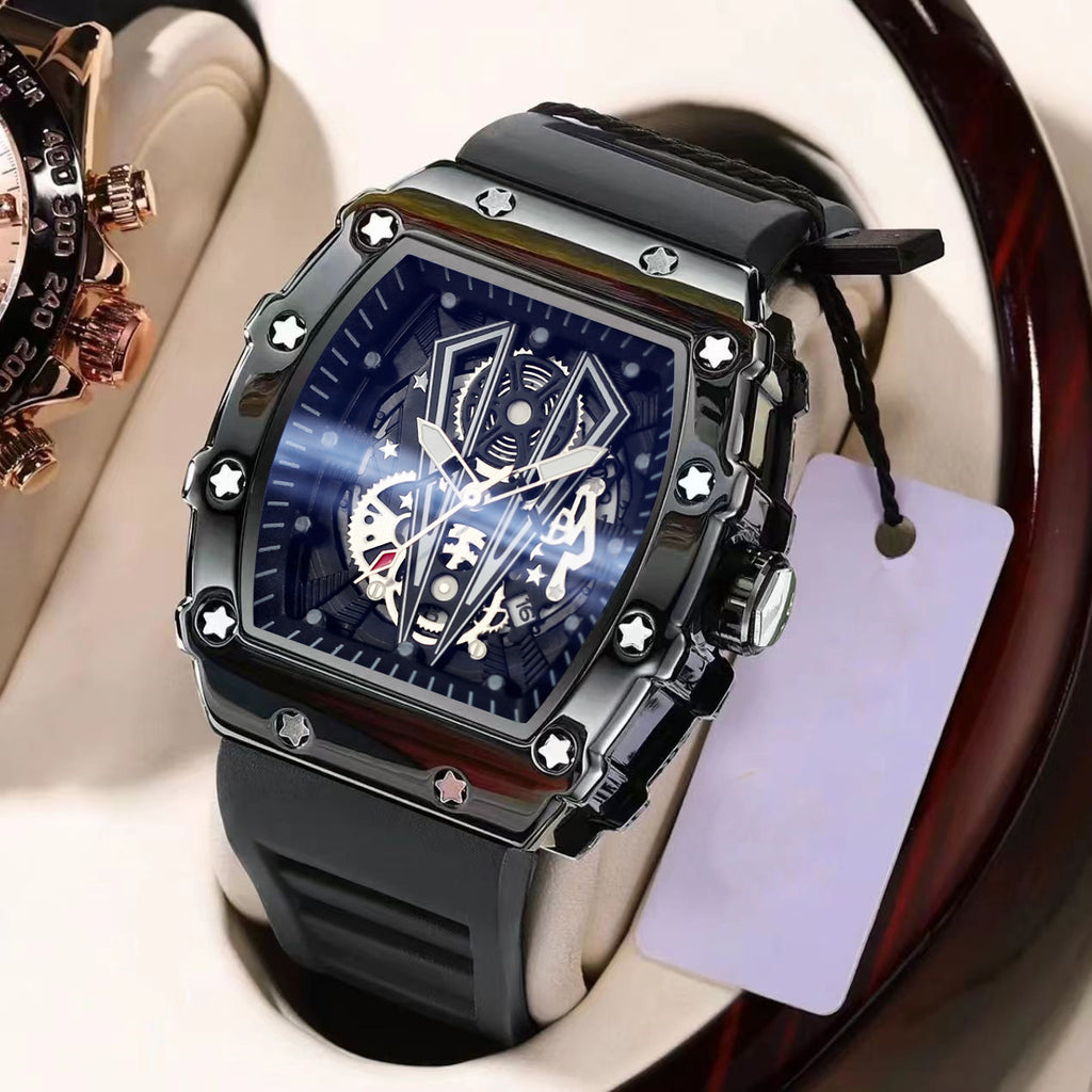 Mens Casual Sport Hollow Barrel-Shaped Quartz Watch