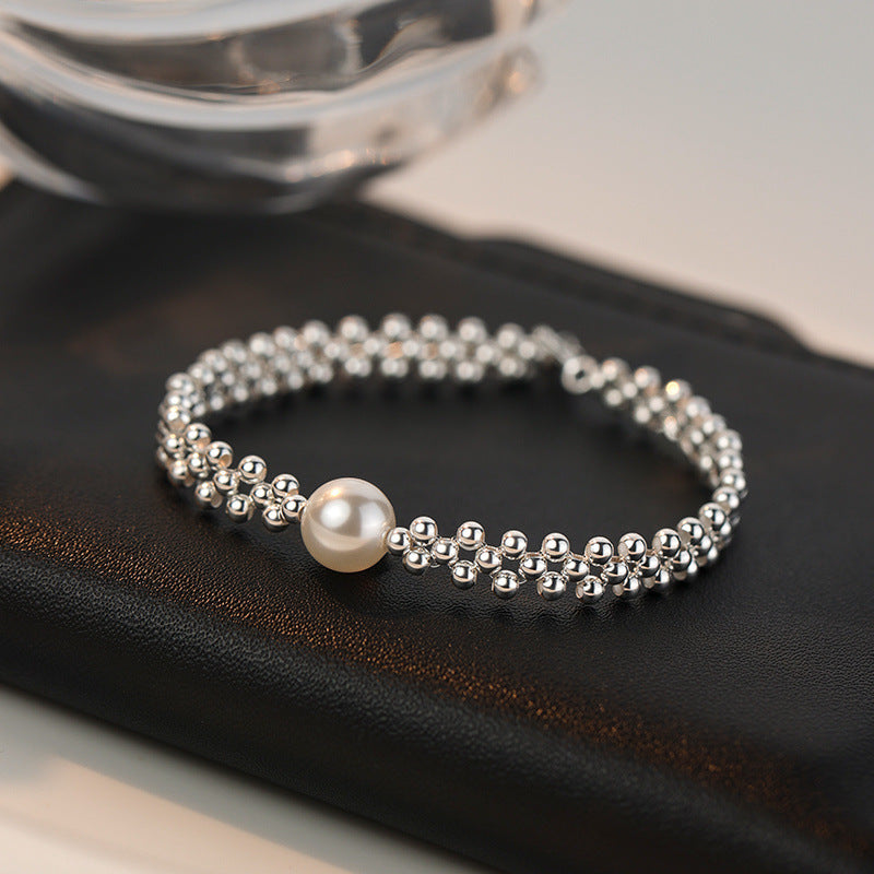 Pure Silver Pearl Bracelet, Light Luxury Bracelet