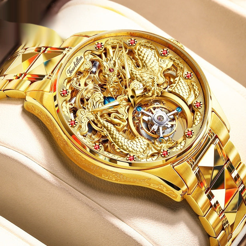 Luxury Golden Water-Resistant Mens Watch With Tourbillon