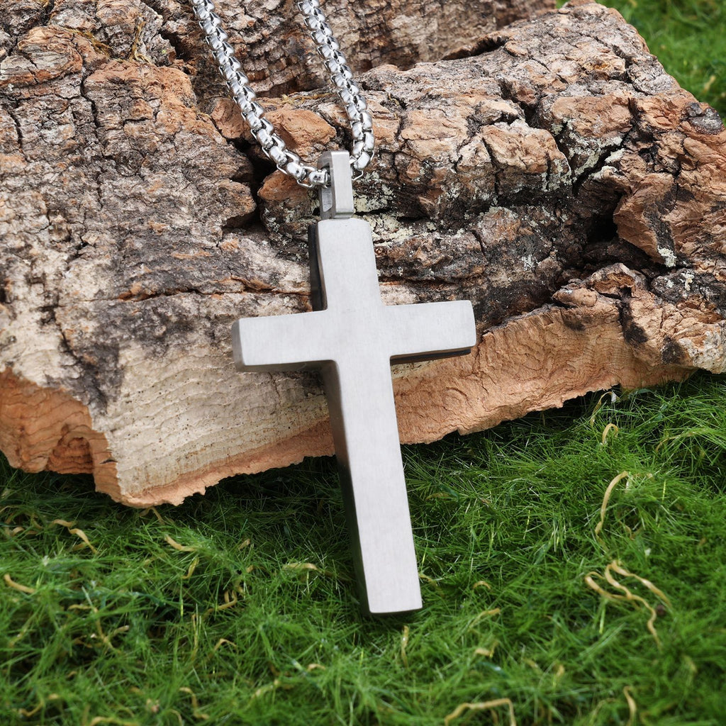 Retro-style Minimalist Two-tone Patchwork Cross Titanium Steel Pendant