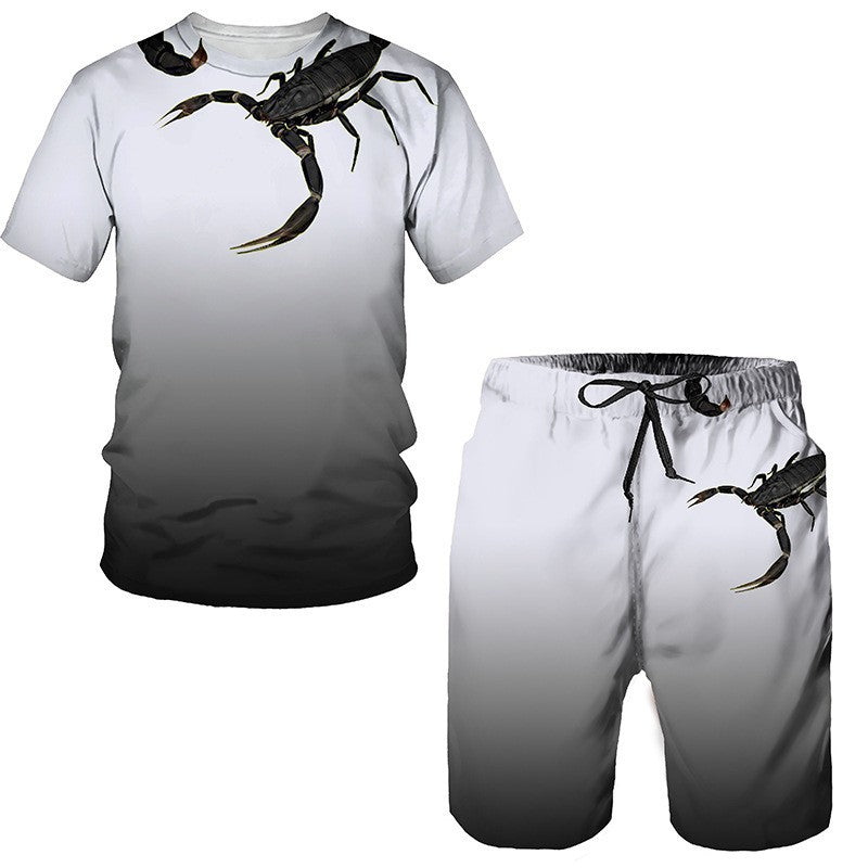3D digital printed men's casual short sleeved shorts set