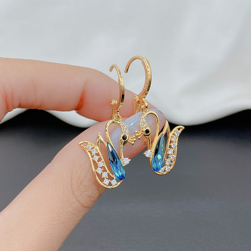 Warm Cat Eye Stone Swan Elegant Super Fairy Earrings