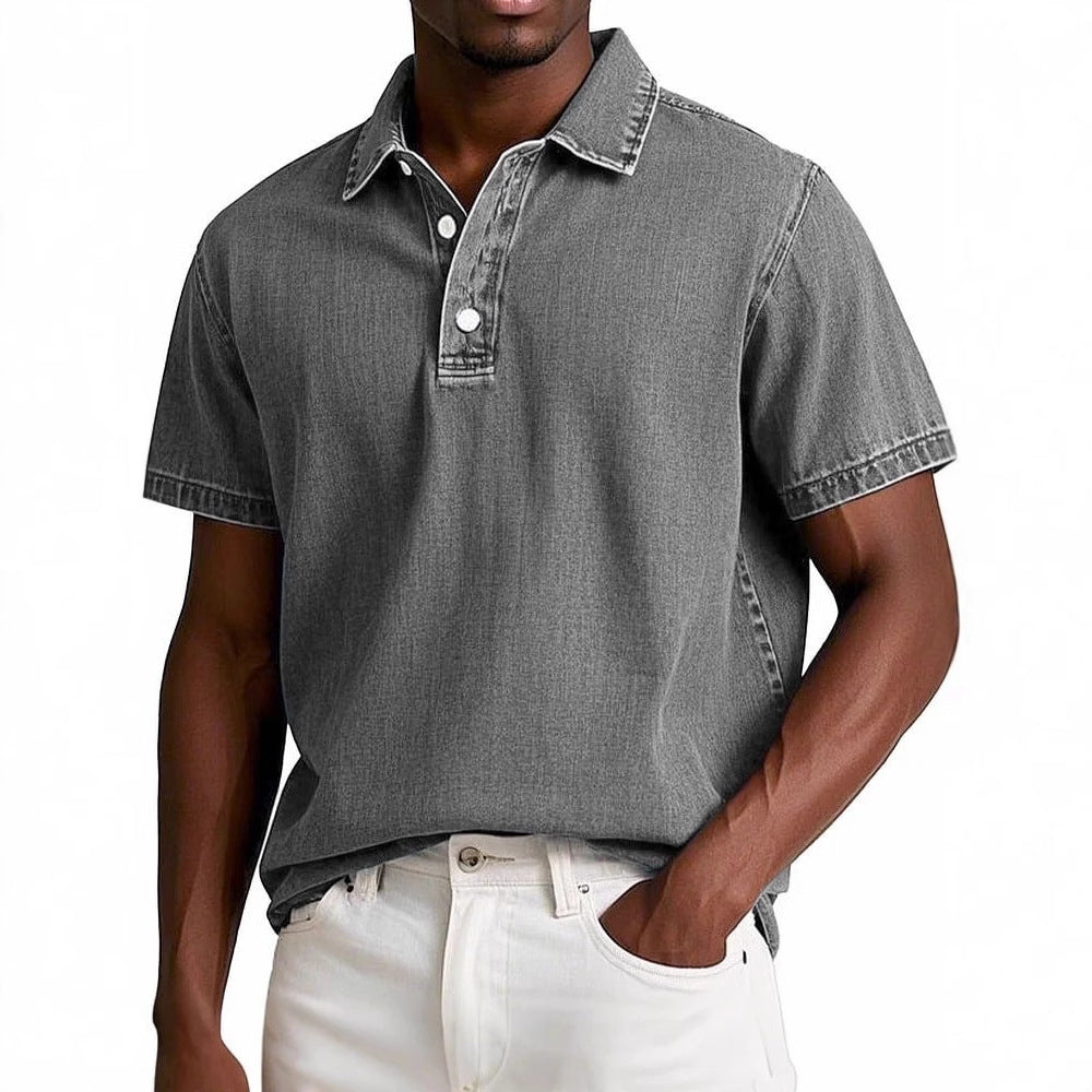 Stylish Solid-color Vintage Short-sleeve Lapel Polo Shirt For Men Summer Casual Business T-shirt