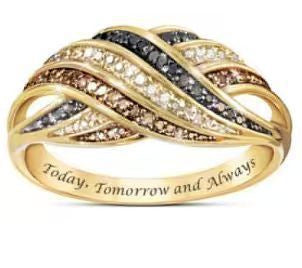 Womens Multi-ring Copper Ring With Zircon Inlays