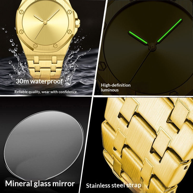 Simple  Smooth-surface  Octagonal   Waterproof Quartz Mens Watch