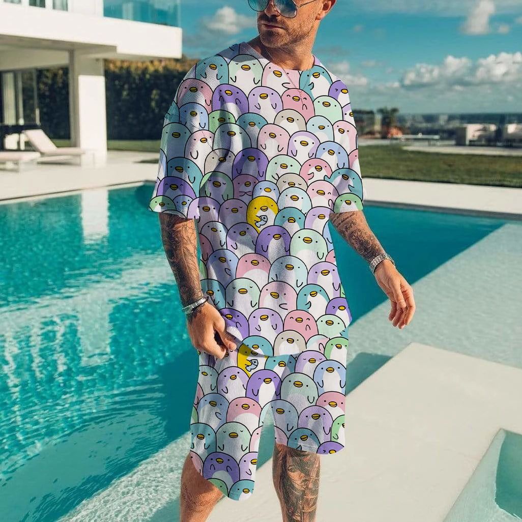 3D digital printed men's casual short sleeved shorts set