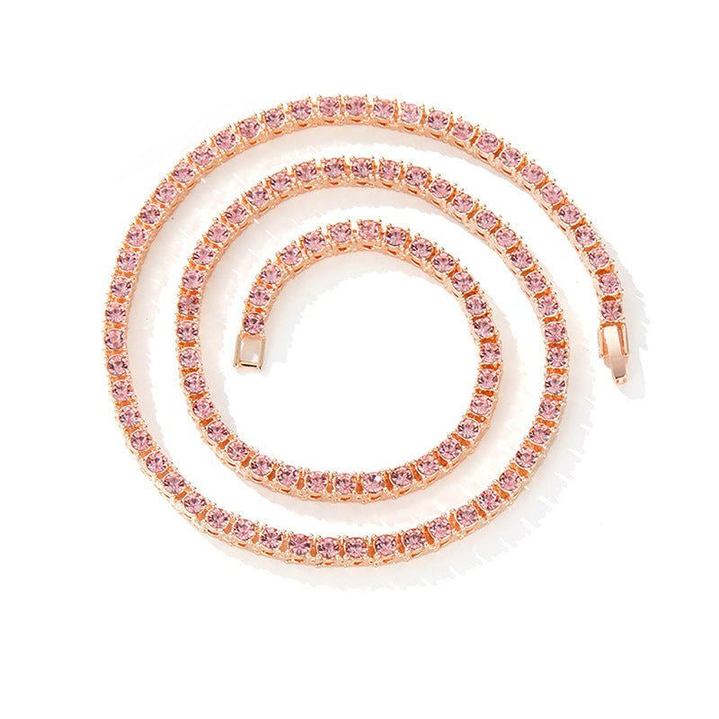 Simple Zinc-alloy Rhinestone Single-row Cuban-link Necklace