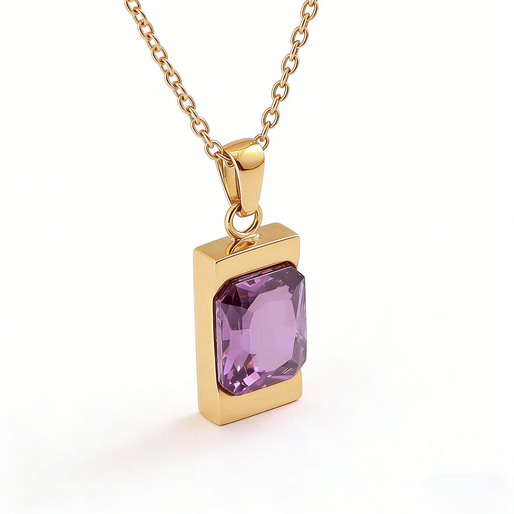 Simple Geometric Rectangular Gemstone Stainless Steel Pendant