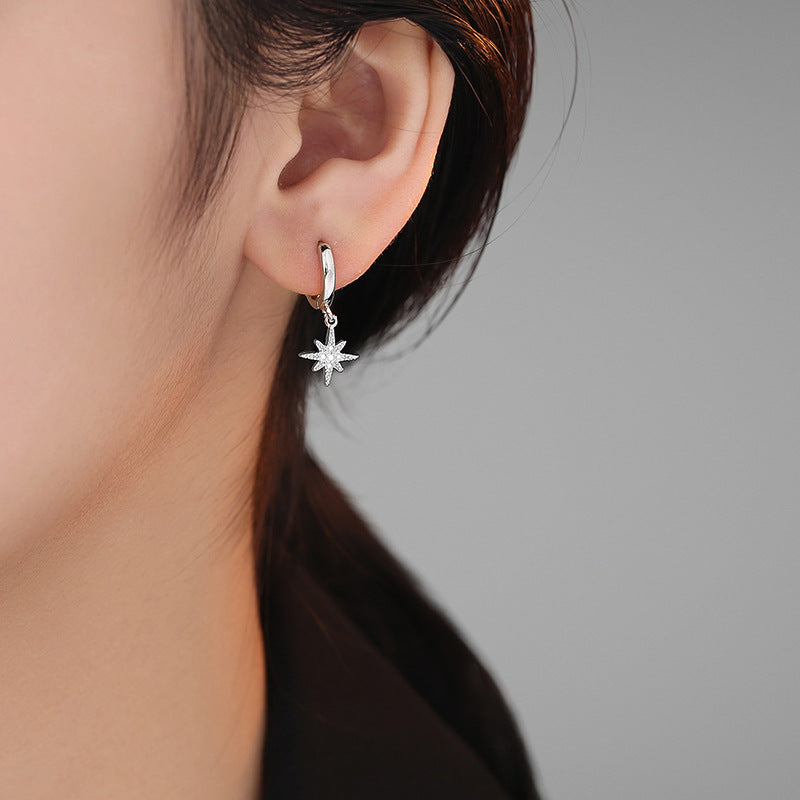 Womens Niche-style Star Stud Earrings With A Hexagram Design