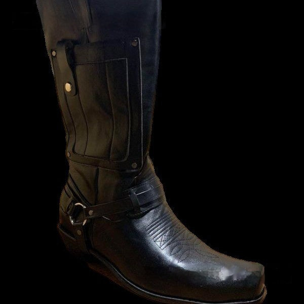 Embroidered Knight High-Heel Leather Mens Boots