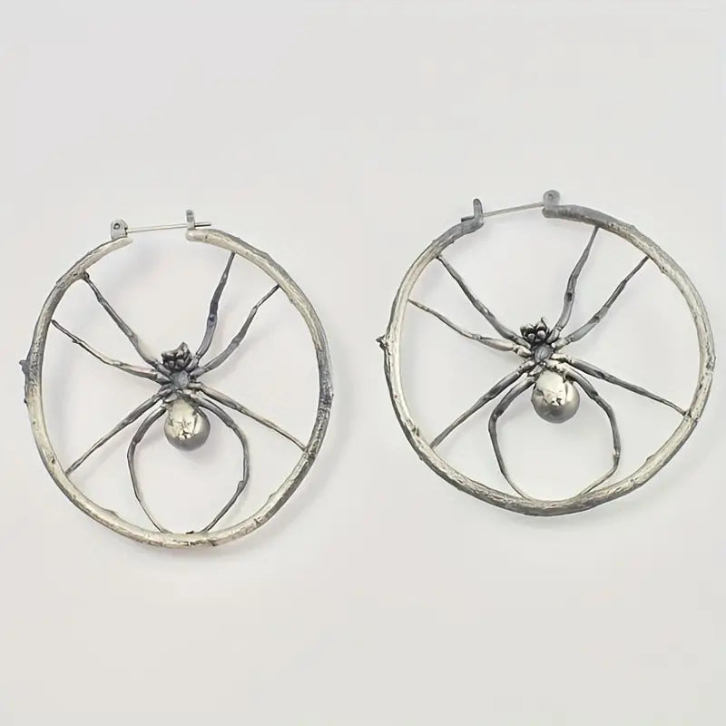 Womens Retro Statement-Style Round Spider-Shape Hollow Earrings