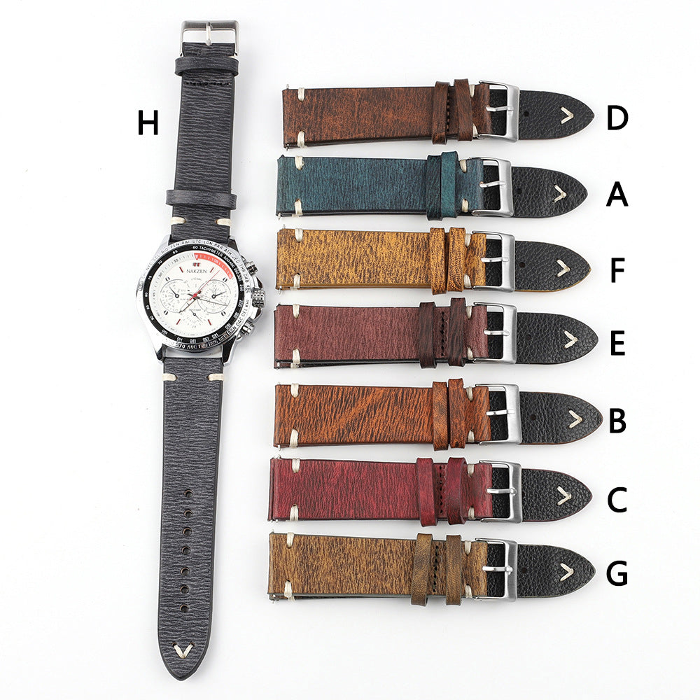 Versatile Retro Cowneck Patterned Leather Watch Strap