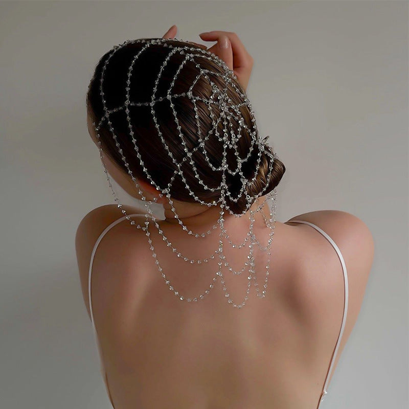 New Mesh Hollow-out Hair Chain With Dazzling Crystals For A Luxe High-end Lookperfect For Women