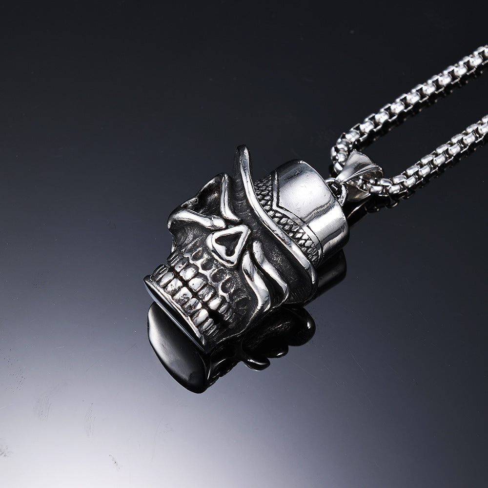 Retro Titanium Steel Gentleman Skull Pendant