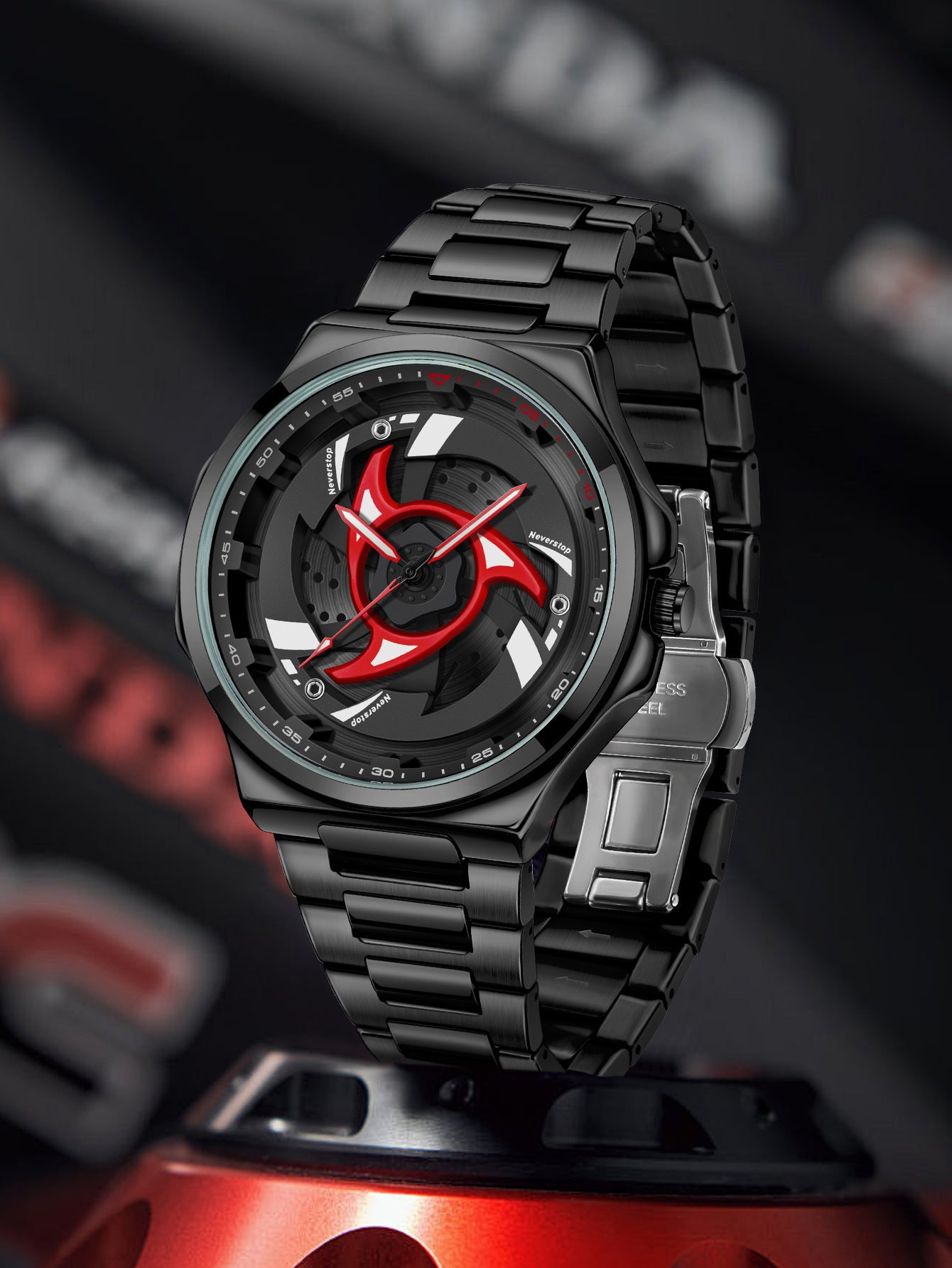 Mens Steel-band Rotating Bezel Dial Quartz Watch With A Sporty Design