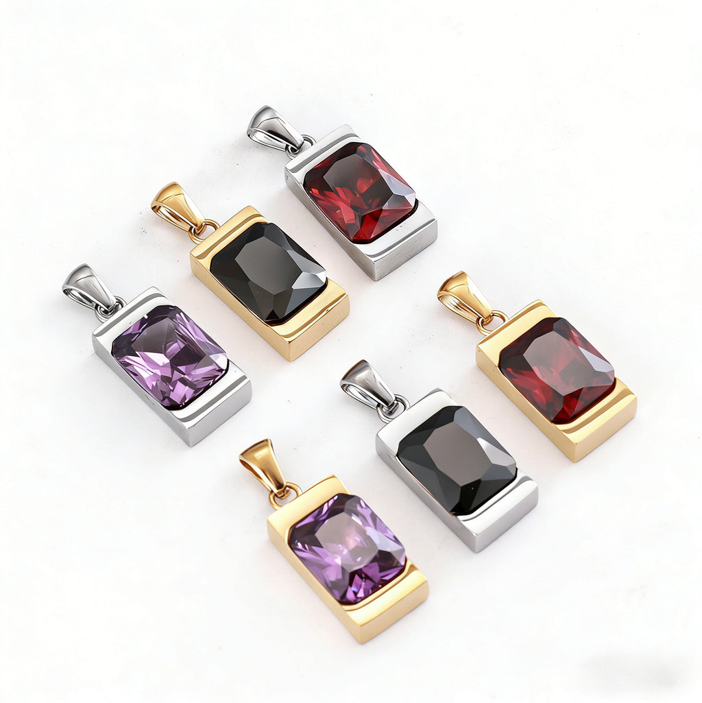 Simple Geometric Rectangular Gemstone Stainless Steel Pendant