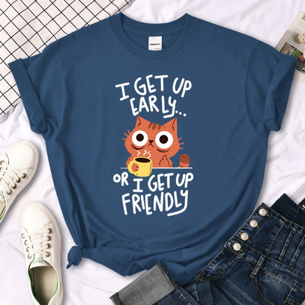 Womens Casual Crew-neck Printed All-match Short-sleeve Top