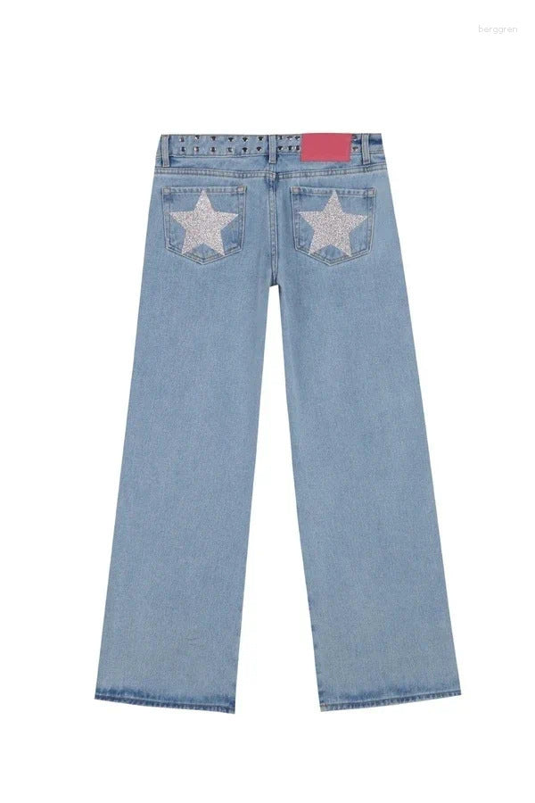 Loose Straight-leg Jeans With A Trendy Star Design For Women