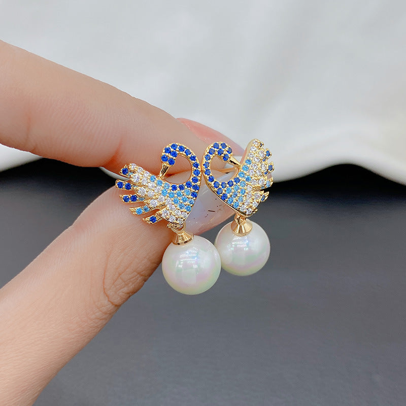 Warm Cat Eye Stone Swan Elegant Super Fairy Earrings