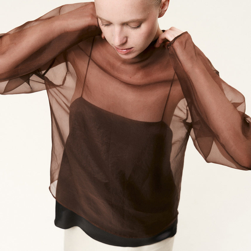 Sexy Sheer Mesh Long-Sleeve Shirt