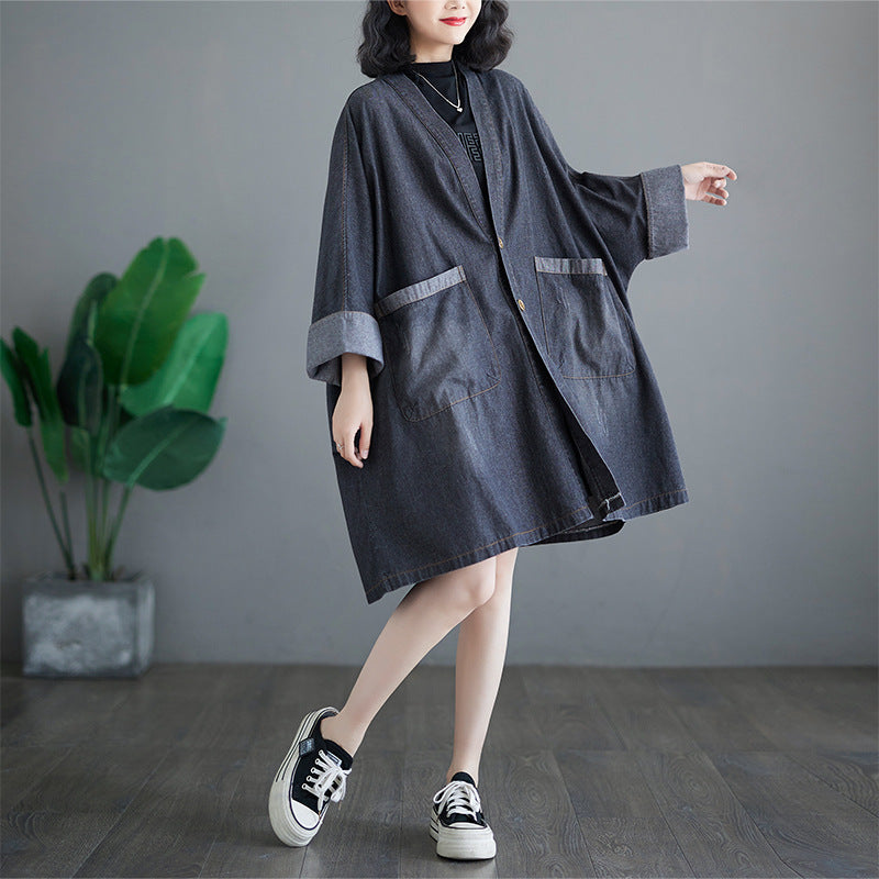 Womens Casual Vintage Loose Denim Jacket