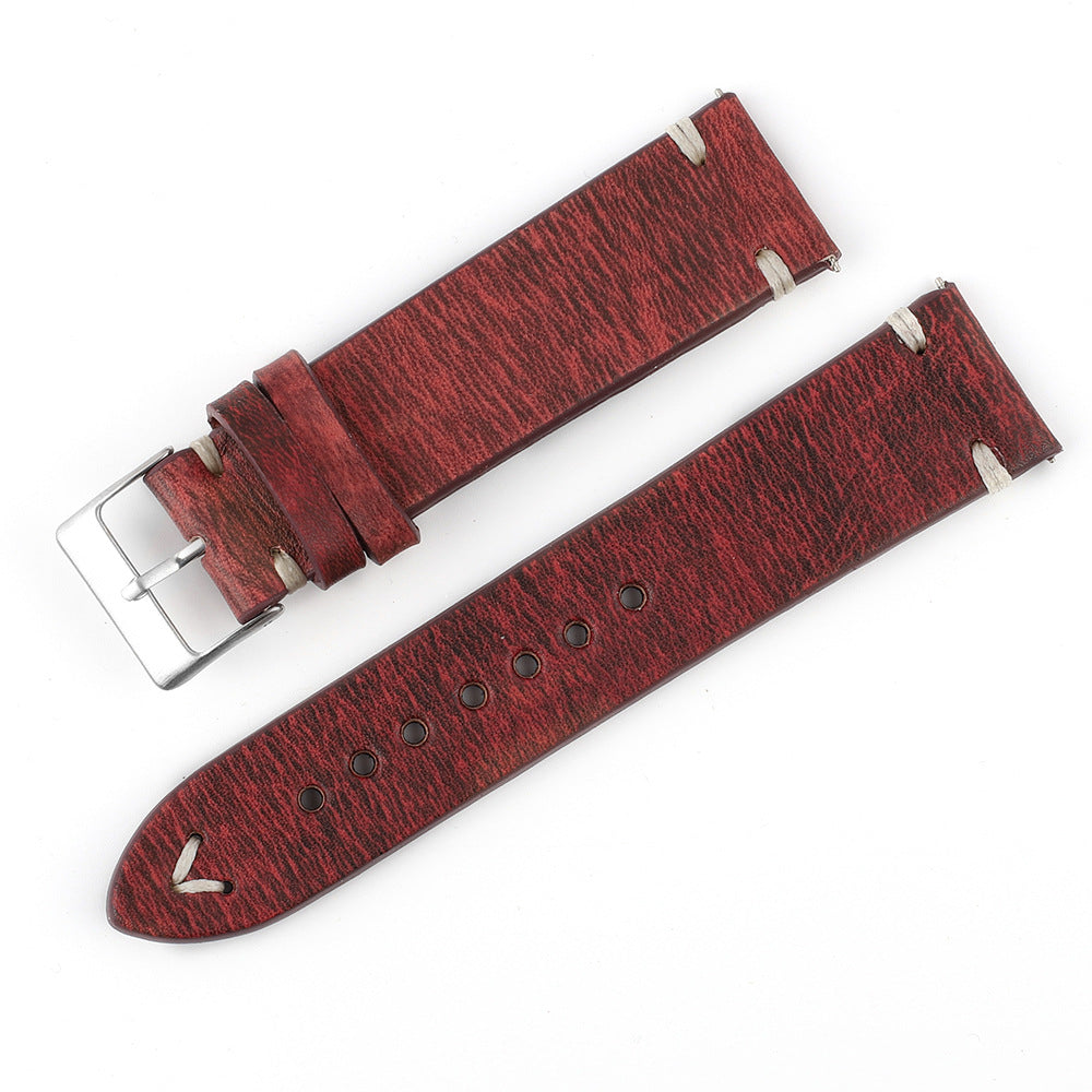 Versatile Retro Cowneck Patterned Leather Watch Strap