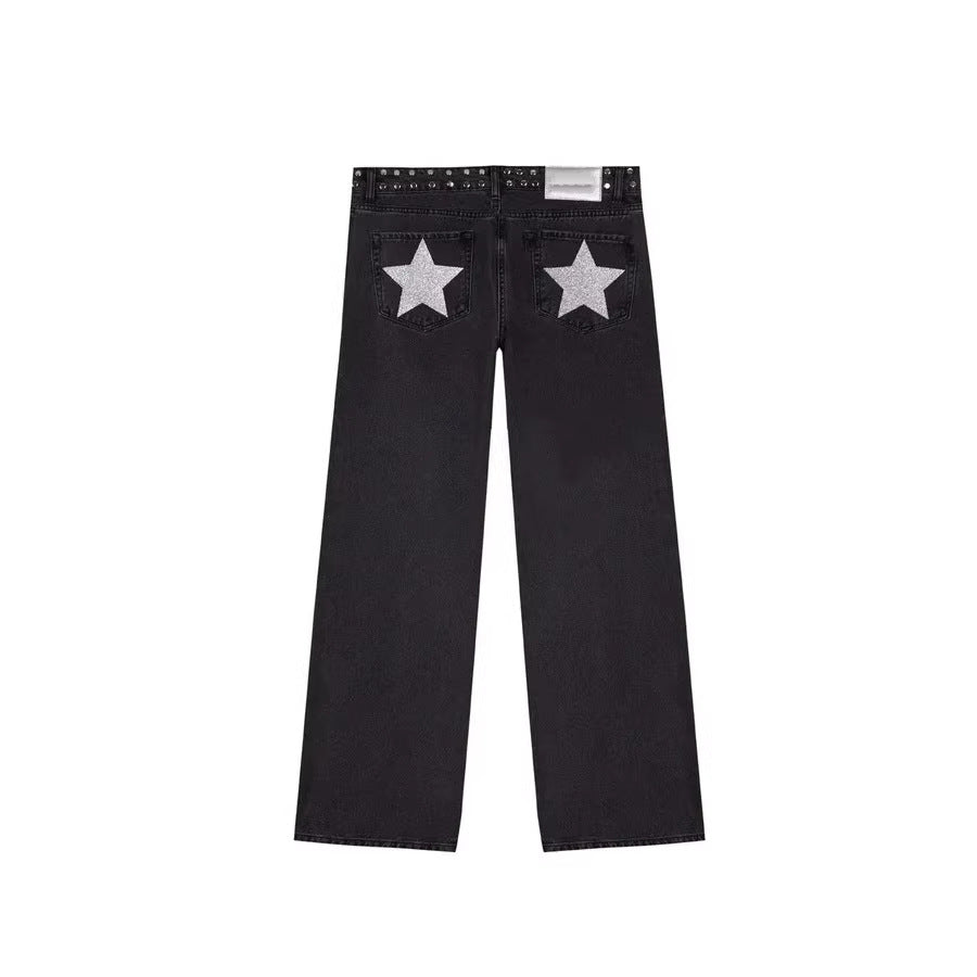 Loose Straight-leg Jeans With A Trendy Star Design For Women