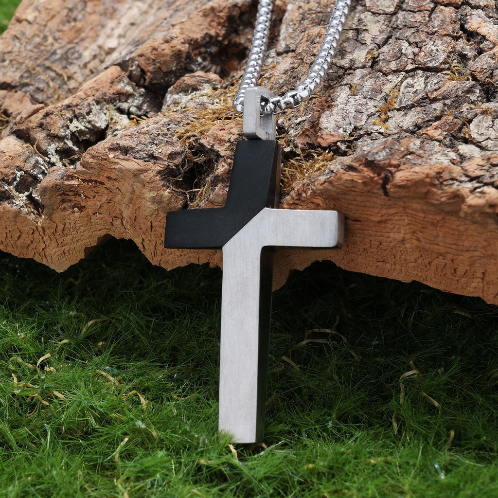 Retro-style Minimalist Two-tone Patchwork Cross Titanium Steel Pendant