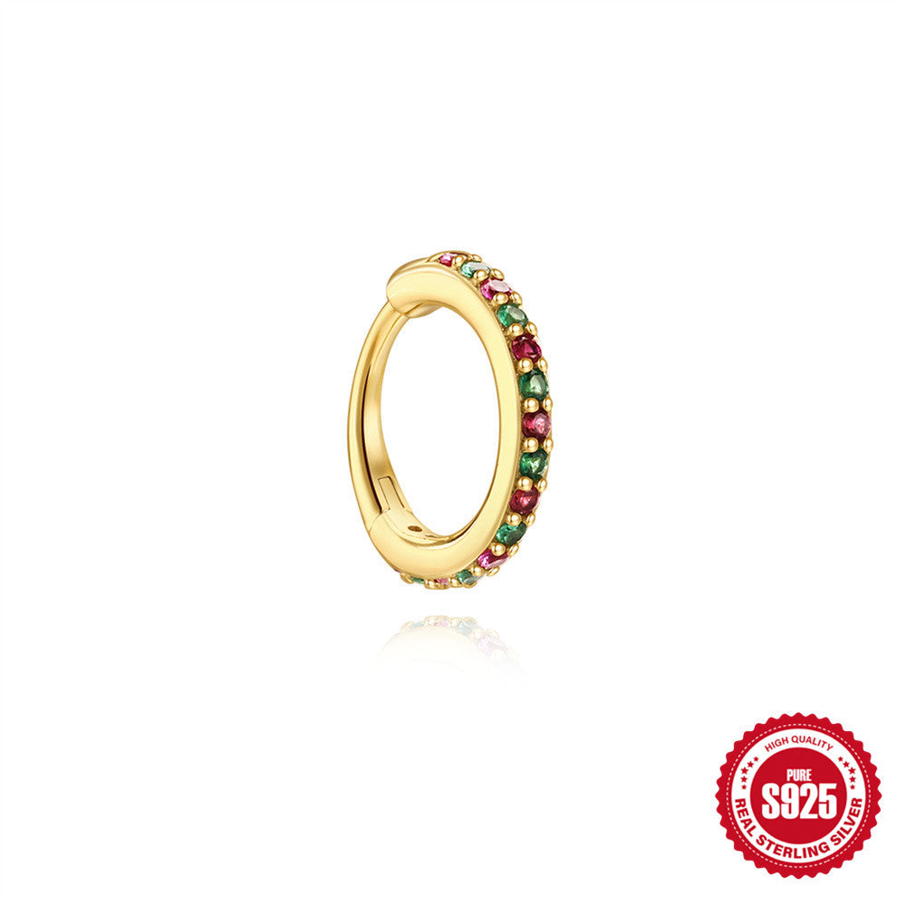 S925 Sterling Silver Single-row Pave-set Colored Diamond Stud Earrings