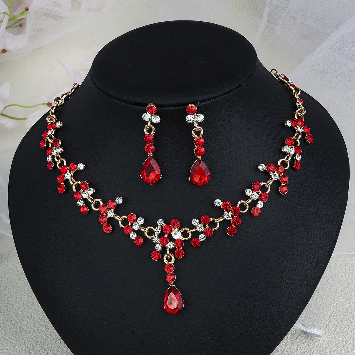 Rhinestone Pearl Earrings And Necklace Set Women