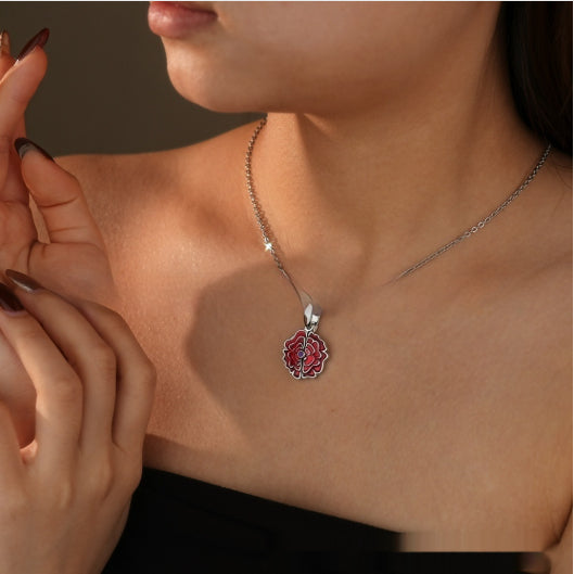 Womens Two-Tier Openable Rose Flower Necklace