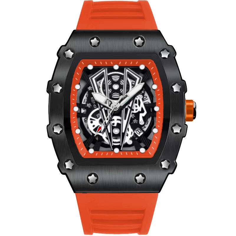 Mens Casual Sport Hollow Barrel-Shaped Quartz Watch