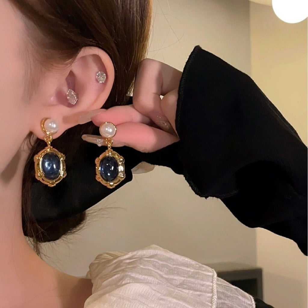 French-Style Vintage Sapphire And Pearl Earrings