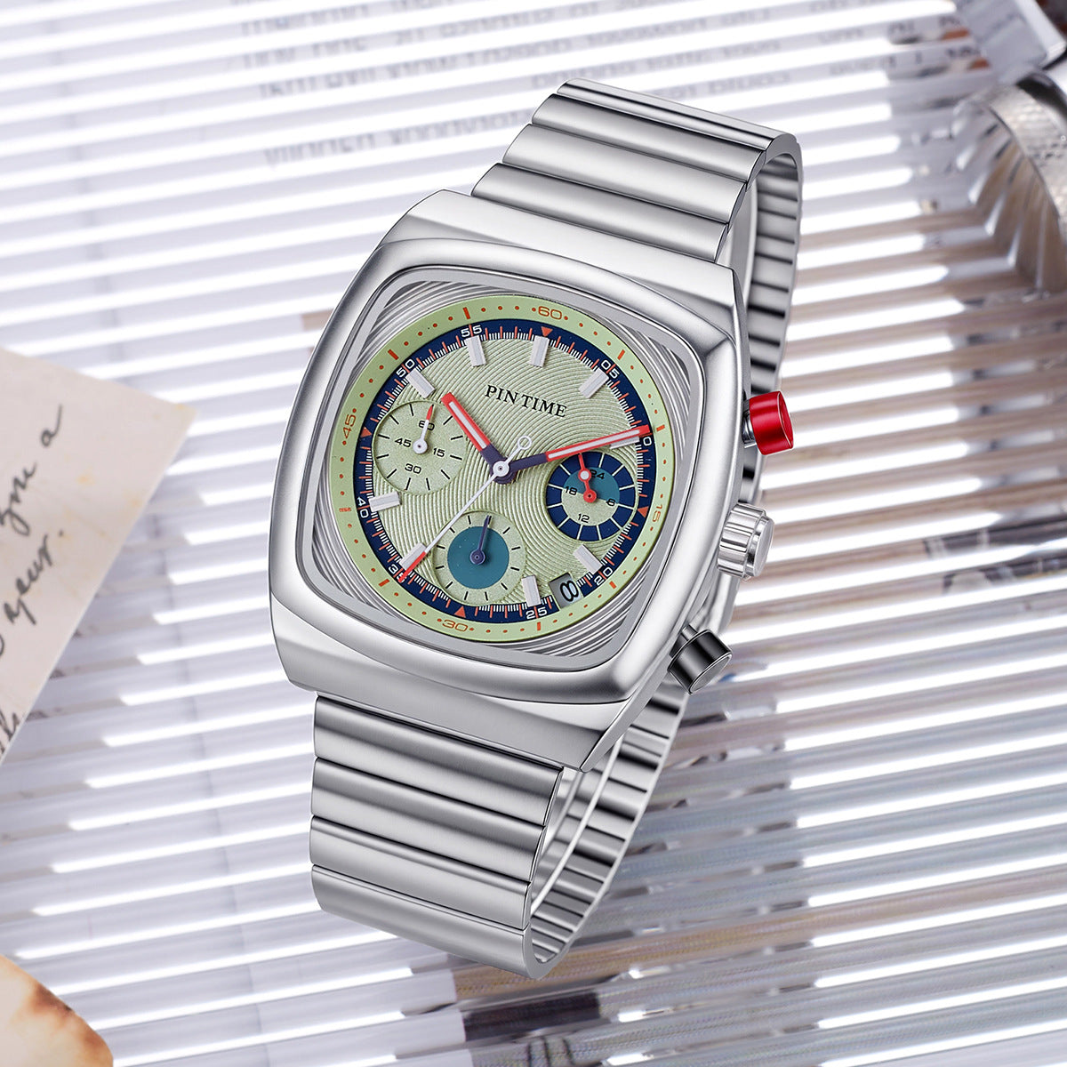 Mens Square Watch Multifunctional Six-hand Quartz Timepiece