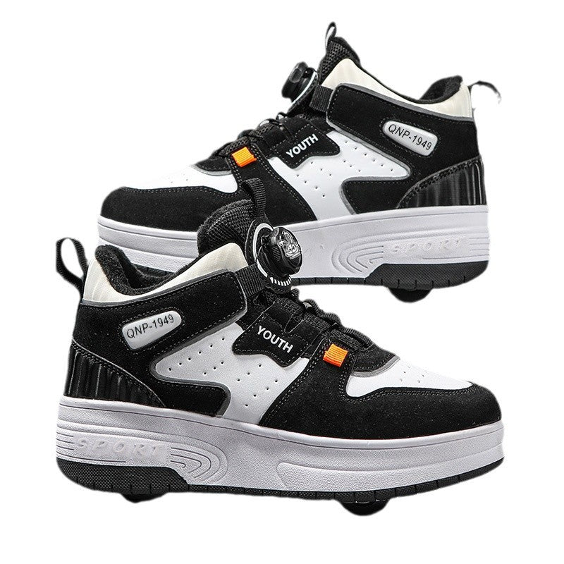 Mesh-panel Dual-wheel Walking Shoesessential Roller Skates For Kids