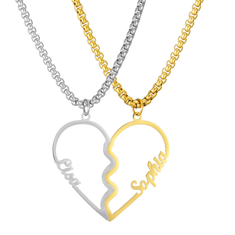 Stainless Steel Cutout Name Love Couple Necklace Set