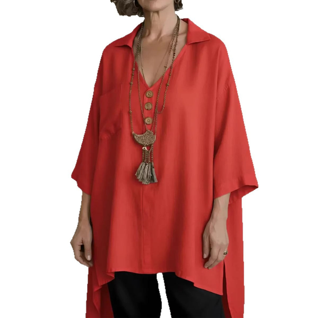 Loose-fit Cotton-linen Top With Buttons For Women