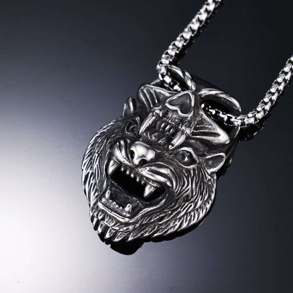 Bold Tiger-Head Necklace In European And American Titanium Steel Style
