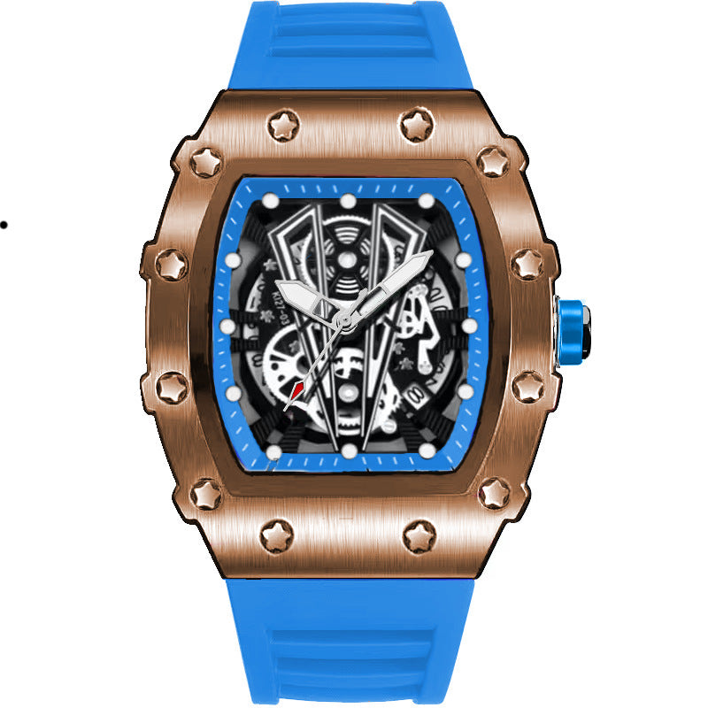 Mens Casual Sport Hollow Barrel-Shaped Quartz Watch