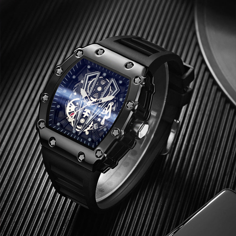 Mens Casual Sport Hollow Barrel-Shaped Quartz Watch