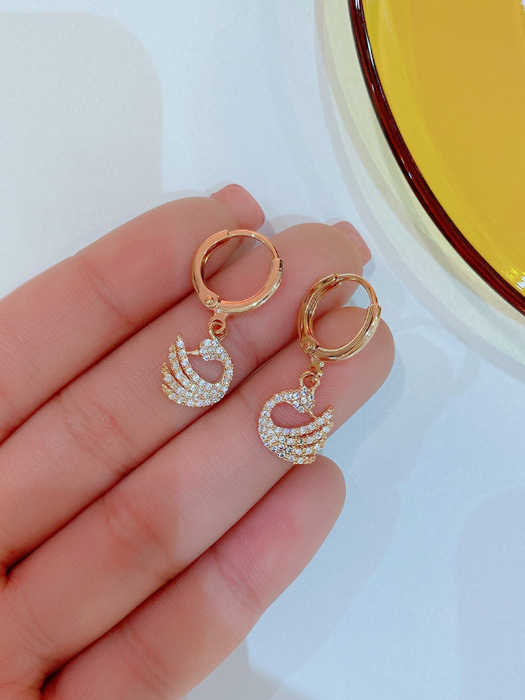 Warm Cat Eye Stone Swan Elegant Super Fairy Earrings