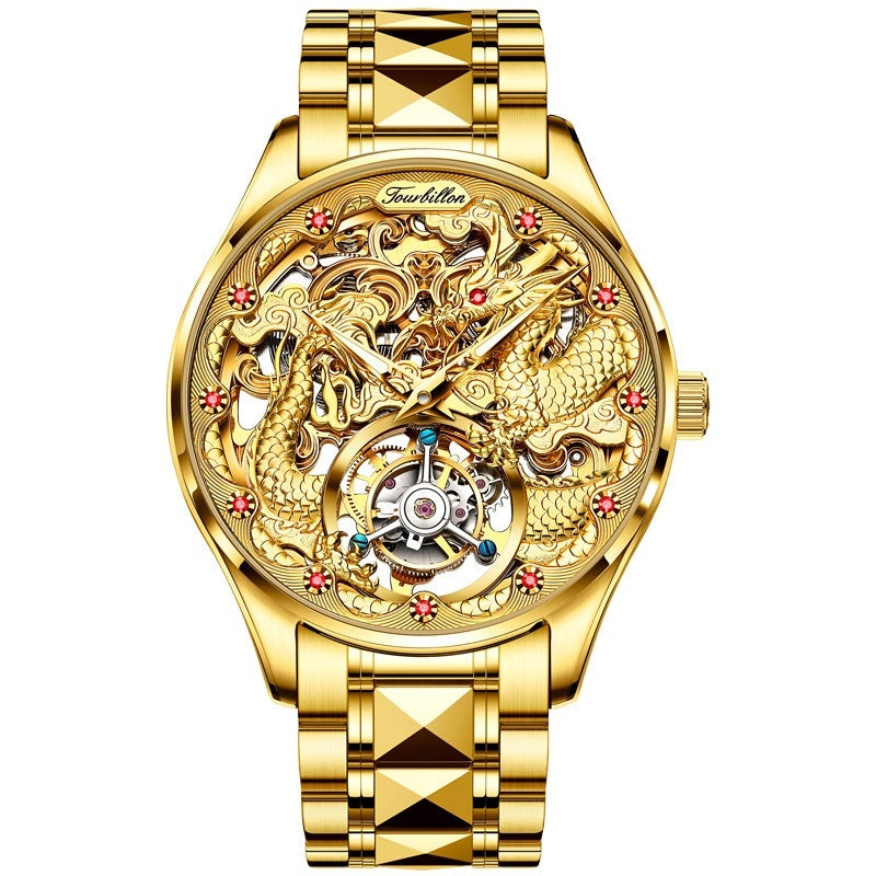 Luxury Golden Water-Resistant Mens Watch With Tourbillon