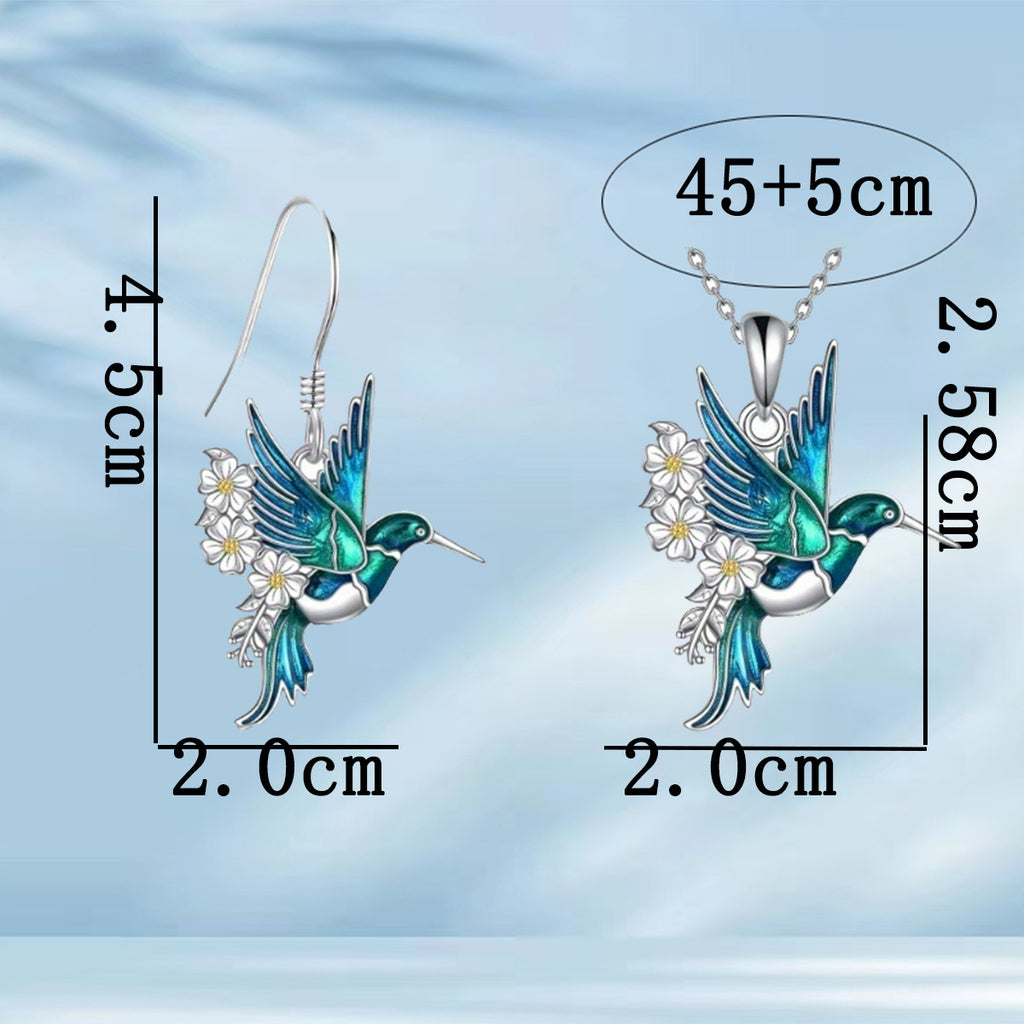 Hummingbird Pendant Necklace Eardrop Set