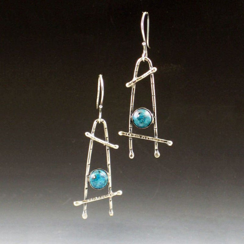 Retro Creative Geometric Line Turquoise-Inlaid Earrings