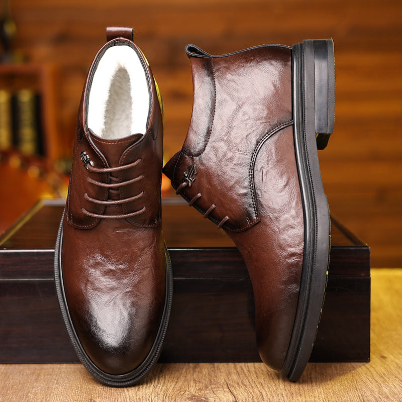 Fleece-lined Extra-thick Insulated High-top Cotton Leather Shoes