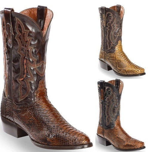 Mens Embroidered Pointed-Toe Patchwork Quilted Boots