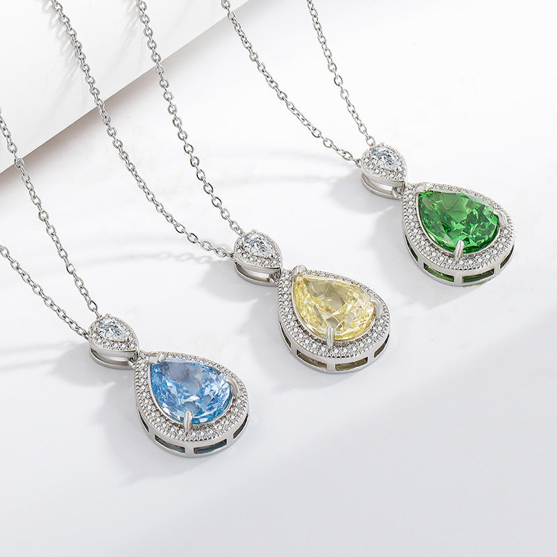 Strobe-colored Gemstone Ice-flower Cut Teardrop Necklace