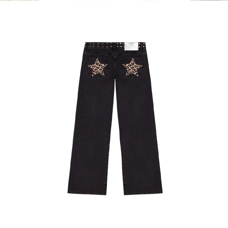Loose Straight-leg Jeans With A Trendy Star Design For Women