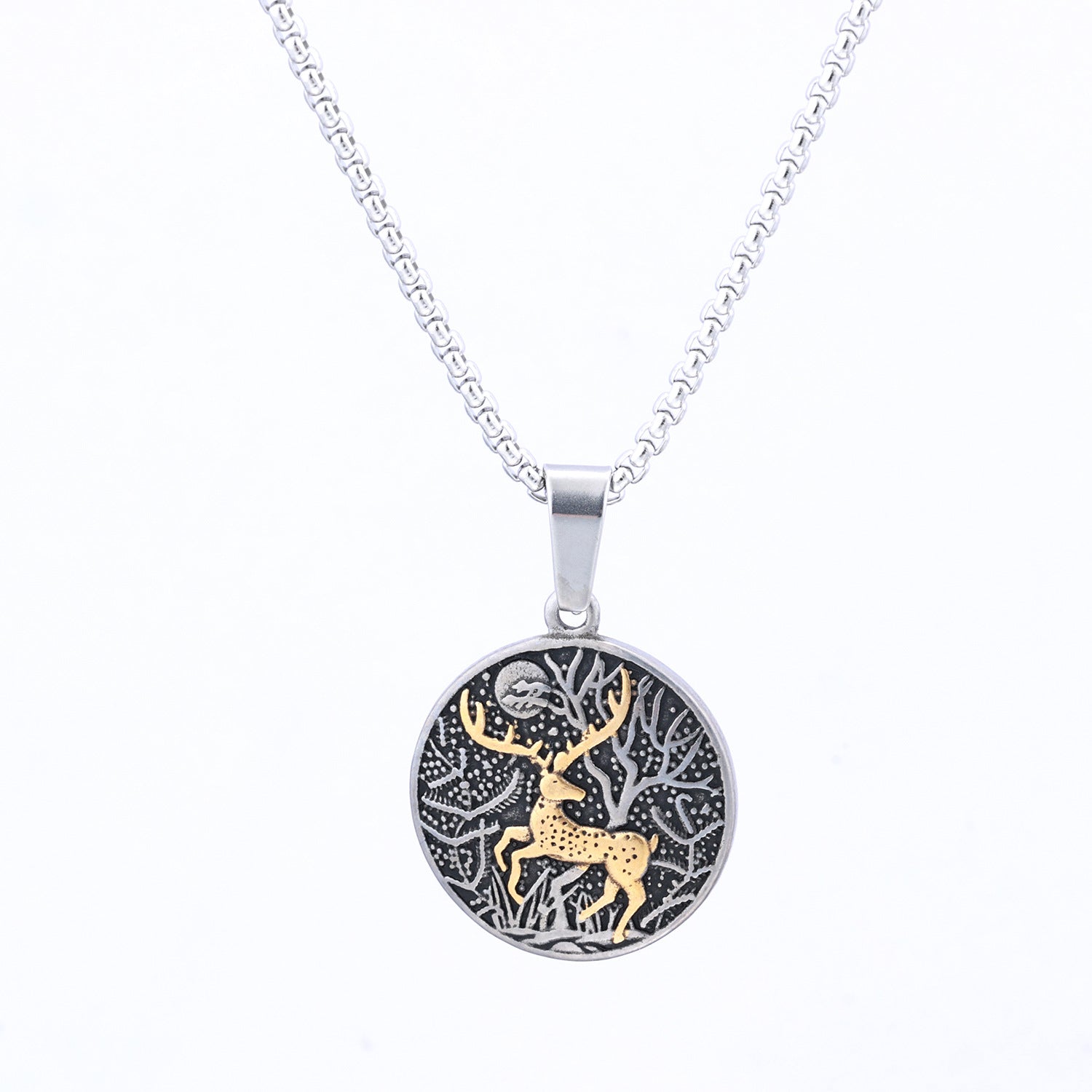 Retro Natural Style Forest Moon Elk Titanium Steel Pendant