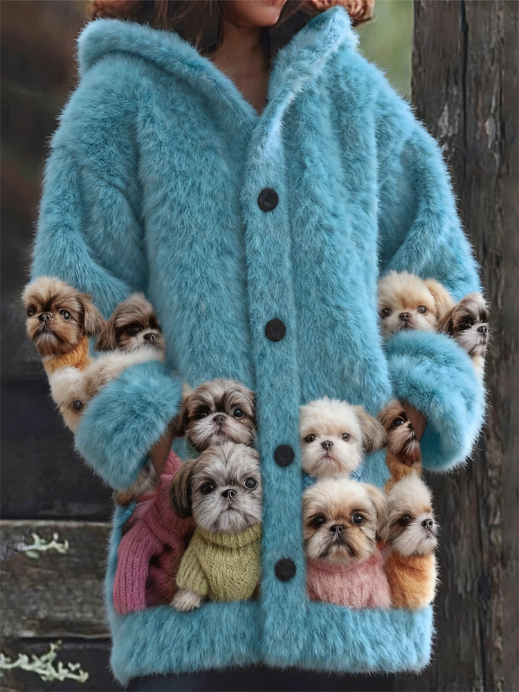 Womens Casual Printed Plush Warm Coat